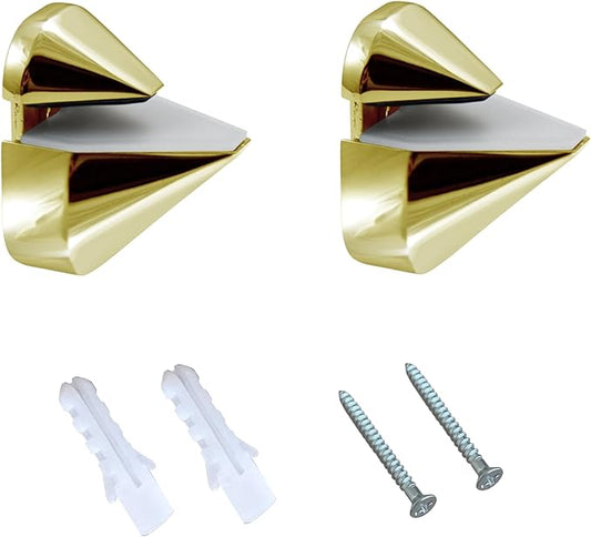 Dulles Glass Floating Shelf Brackets, Adjustable Clamps Heavy Duty, Polished Brass, for Glass, Wood, Acrylic Wall Mounted Shelf Support. 2 Pack.