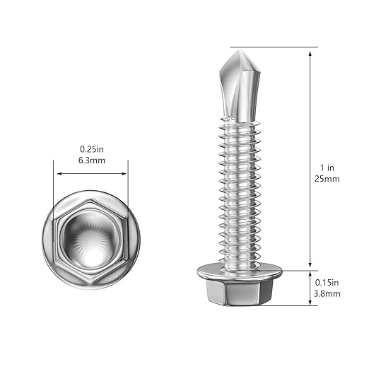 (250Pcs) #8×1" Hex Washer Head Self Drilling Screws, 410 Stainless Steel Metal SheetScrews,TEK Screws, Sheet Metal Self Tapping Screws