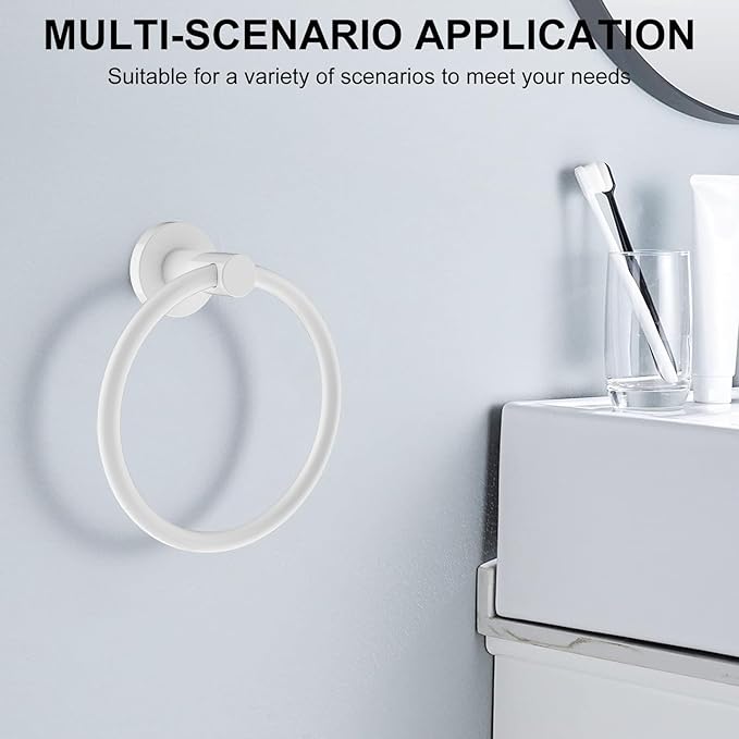 SetSail Towel Holder for Bathroom Wall White Towel Ring Screw-in Hand Towel Holder Stainless Steel Towel Hanger for Bathrooms, 4 Packs