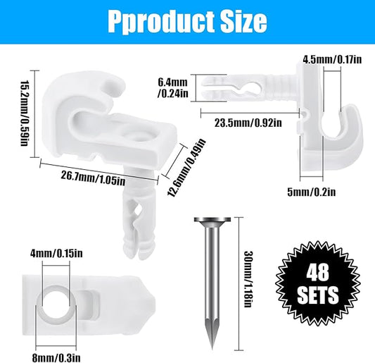 48 Pack Back Wall Clips for Drywall, Heavy Duty Shelf Clips for Wire Shelving, White Fixed Mount Drywall Wire Shelf Back Wall Clips Shelf Brackets Included Screws and Clips with Expansion Tubes