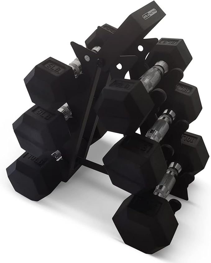 HolaHatha Hexagonal Dumbbell Weights Set, Home Gym Equipment Set, Portable Weighted Exercise Dumbbells for Fitness, Training, and Lifting Workouts