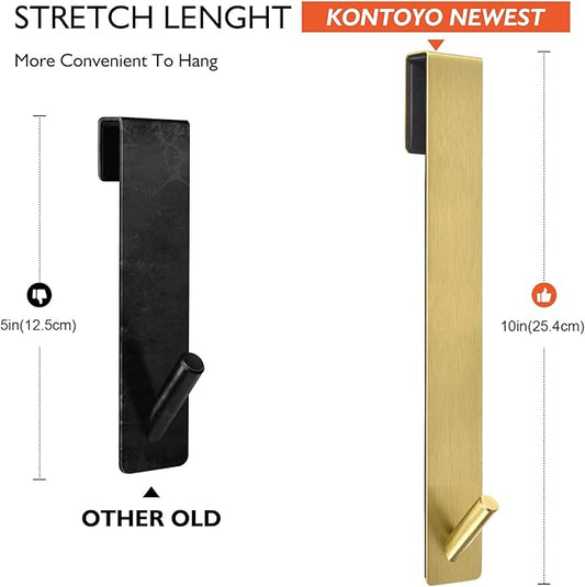 10 Inch Extended Over Door Hooks, Stainless Steel Towel Hooks, Heavy Duty Rack Hooks for Robe, Towel - 4 Pack - Gold
