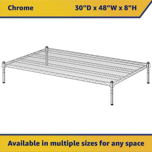 30" x 48" x 8" Chrome Wire Storage Shelf, Dunnage Rack, Commercial 1 Tier Small Shelf