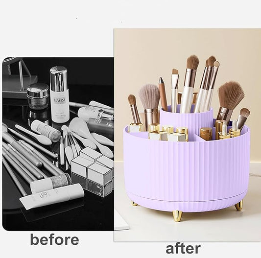 360 Degree Rotating Makeup Brush Holder Organizer Detachable Design 5 Slot Make up Brushes Cup for Cosmetics and Pencil Pen Organizer for Desk Makeup Organizer Skincare Storage for Vanity(Purple)