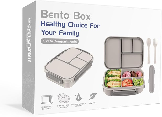 Lunch Box Kids,Bento Box Adult,Leakproof Lunch Containers for Adults/Kids/Toddler,1200ML-4 Compartments bento Lunch box with Utensil,Microwave & Dishwasher & Freezer Safe (White)