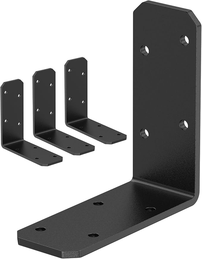 3"x3" L Brackets, 90 Degree Angle Iron, Heavy Duty Steel Corner Brace for Wood Shelves, Post, Floating Shelves, Desk (Black-4 Pcs)