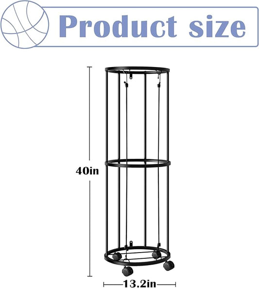 RunNico Columnar Vertical Ball Racks- 40x13.2 Inch Rolling Basketball Holder Wall Mount-Garage Sports Ball Storage for Indoor Rooms and Gyms