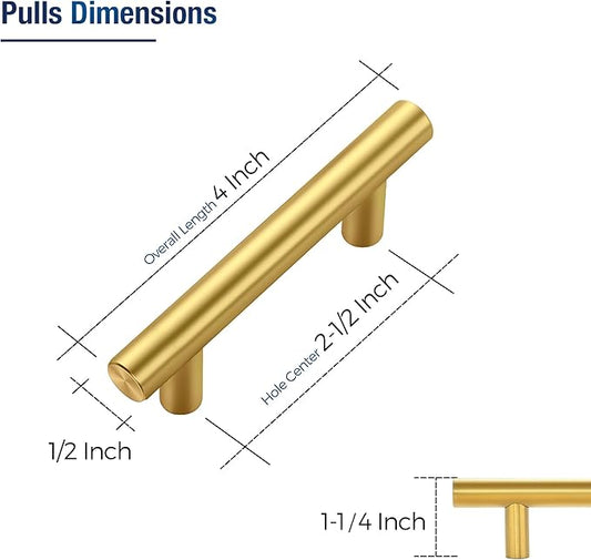 JOY DECOR 30 Pack Cabinet Handles, Gold Cabinet Pulls, 2-1/2 in Hole Center Kitchen Cabinet Handles, Stainless Steel T Bar Handles for Dresser Drawers