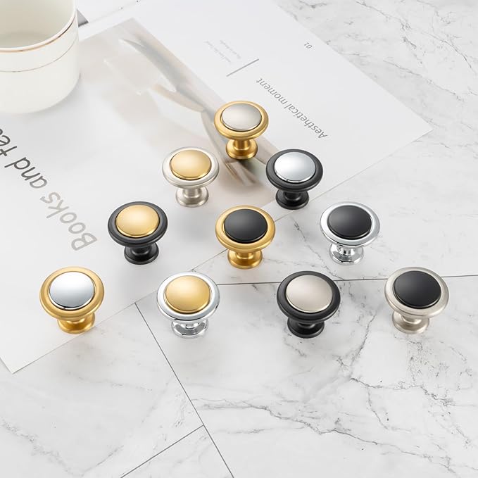 KOOFIZO 30 Pack Gold and Chrome Kitchen Cabinet Knobs Brushed Gold and Chrome Drawer Knobs 1960 Round Single Hole Cabinet Pulls for Cabinets Drawers Dresser Cupboard Bedroom Bathroom