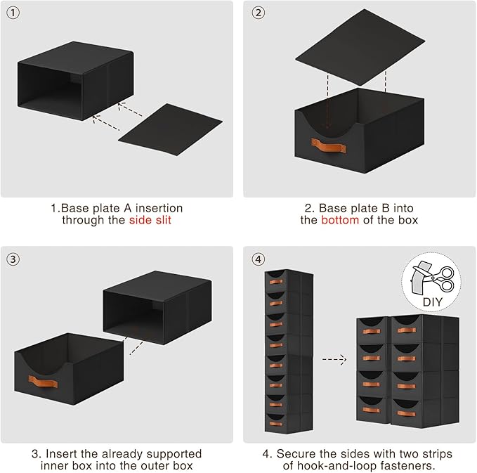 Stackable Storage Drawers - Collapsible Storage Bins with Drawers, 6 Pack Closet Shelf Organizer Basket, Fabric Pull Out Organizer for Bedroom, Living Room, Dorm, Black