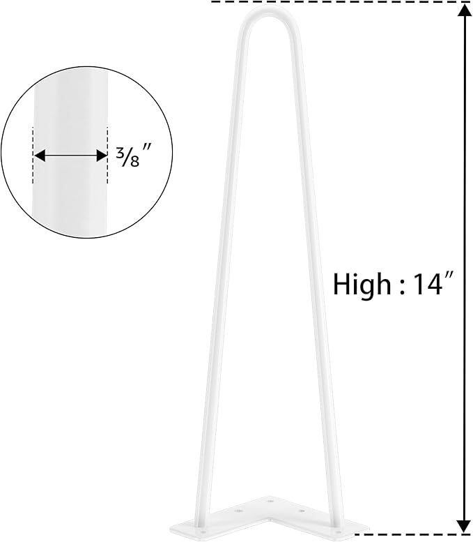 SMARTSTANDARD 14 Inch Heavy Duty Hairpin Furniture Legs, Metal Home DIY Projects for Nightstand, Coffee Table, Desk, etc with Rubber Floor Protectors White 4PCS