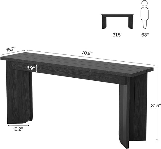Tribesigns 70.9-Inch Sofa Console Table, Wooden Extra Long Entryway Table with Widened Tabletop, Farmhouse Console Behind Couch with Sturdy Double Pedestal for Hallway, Living Room, Black