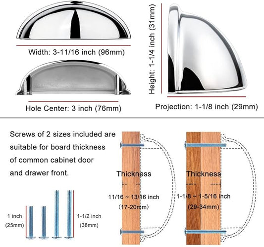 KOOFIZO 10 Pack 3 Inch Bin Cup Drawer Pulls Polished Chrome Cabinet Handles Chrome Cabinet Pulls for Kitchen Cabinets Drawer Dresser Cupboard Bedroom Bathroom