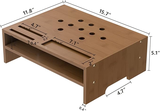 Monitor Stand Riser with Storage Organizer Desktop with Cooling Holes Bamboo Laptop Riser Shelf for Office and Home Use 16.7x11.8x5 inch (Walnut)
