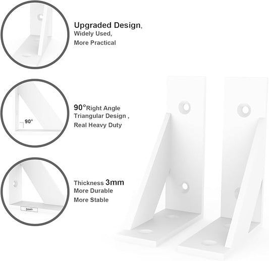SOGAL Small Shelf Bracket, with 4 Mounting Ways Wall Mounted Shelf Bracket,White Shelf Brackets 3 inch x 4 inch 4Pack
