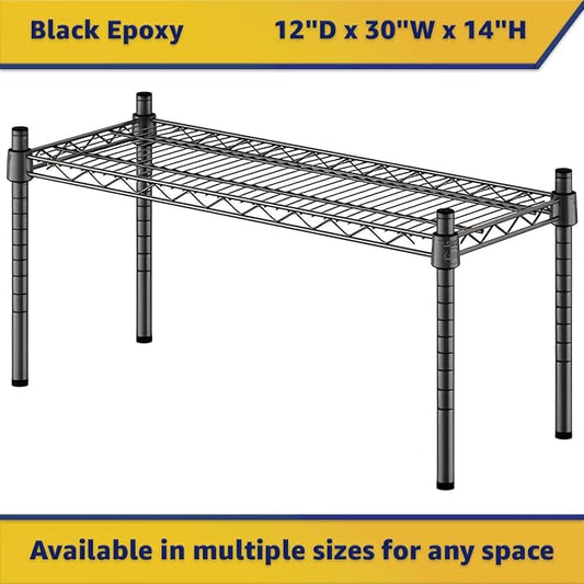 12" x 30" x 14" Black Epoxy Wire Storage Shelf, Dunnage Rack, Commercial 1 Tier Small Shelf