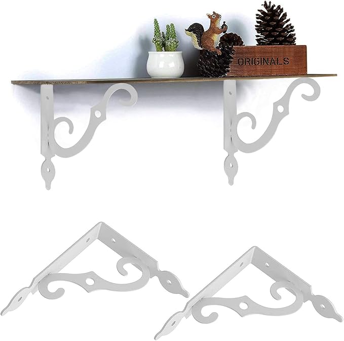 Acrux7 12 Pack Heavy Duty Decorative Shelf Brackets 9.4 X 7.5 inch with Screws White Metal Shelf Brackets - Shelf Support Angle Brackets for Shelves- L Brackets Heavy Duty Corner Brace Shelf Supporter