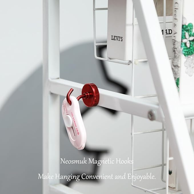 Neosmuk Magnetic Hooks, Heavy Duty 85lb+ Strong Magnet Hook for Cruise Cabins, Cruise Ship Essentials for Hanging, Metal Wall Refrigerator Hangers (Red, 10 Pack)