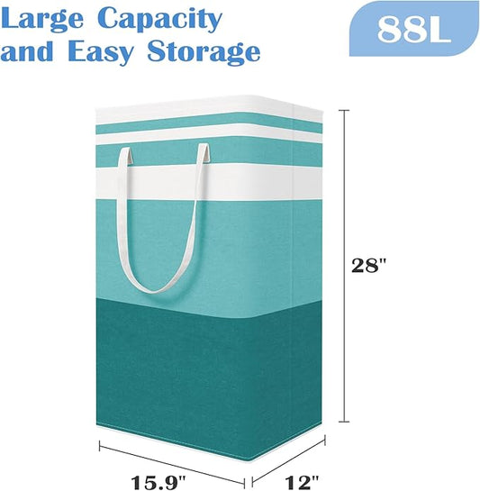 BlissTotes 3-Pack Laundry Basket, Freestanding&Waterproof Laundry Hamper, Collapsible Tall Clothes Hamper with Easy Carry Handles for Clothes, Towels in the Family and Dorm,Gradient Green,88L