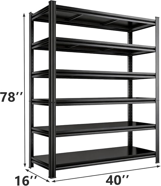 Adjustable 6-Tier Garage Shelving, Heavy Duty Steel Storage Rack, High Load Capacity, Ideal for Garage, Warehouse, or Home Organization (6-Tier 78" H x 40" W x 16" D)