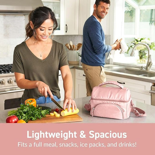 Bentgo Deluxe Lunch Bag - Durable and Insulated Lunch Tote with Zippered Outer Pocket, Internal Mesh Pocket, Padded & Adjustable Straps, & 2-Way Zippers - Fits Most Lunch Boxes (Blush)