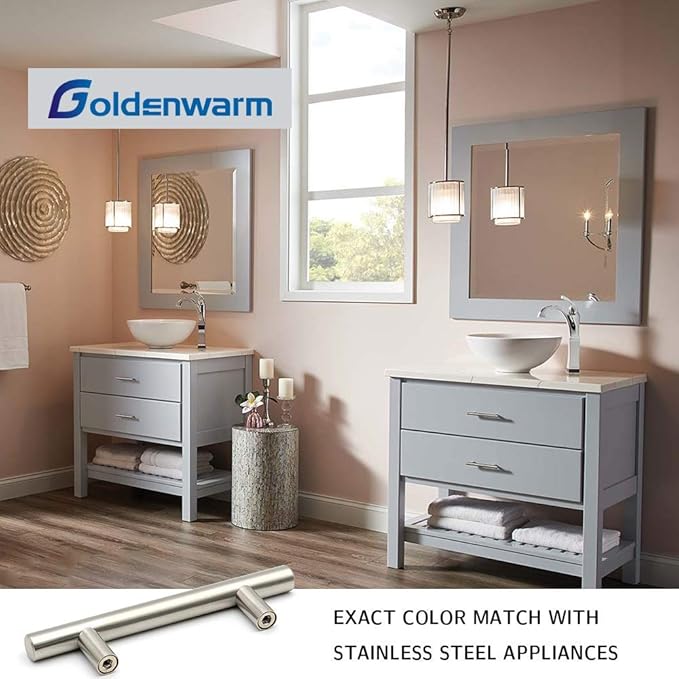 Goldenwarm Kitchen Hardware for Cabinets Brushed Nickel Cabinet Knobs - LS201BSS Cupboard Knobs Metal Drawer Handles Desk Drawer Hardware 50mm(2in Overall Length),500Pack