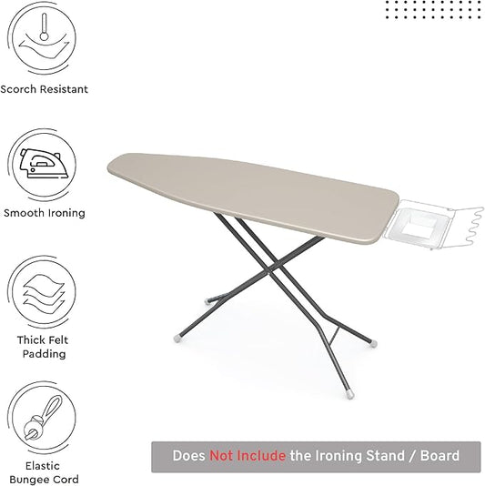 Encasa XO Ironing Board Cover and Pad 49"x18" - 4mm Felt Wide Iron Board Cover with Padding - Heat Resistant, Stain-Safe Dye, Non Slip Elastic Bungee Cord Tightening Iron Table Cover Beige