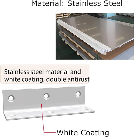 White Stainless Steel Corner Bracket,Joint Right Angle Bracket,L Shape Heavy Duty Metal Corner Brace Hardware Brackets Supporter for Wood Aufuga (8, 4x1x1)