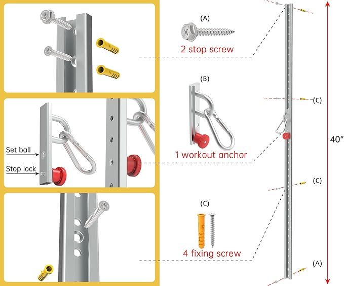 Resistance Band Wall Anchor, Wall Mount Workout Anchors for Home Gym Workouts,Body Weight Straps, Suspension Training, Exercise,Stretching,Yoga