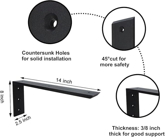 Countertop Support Bracket 4 Pack 14 inch Heavy Duty 3/8" Thick Black Granite Countertop Bracket 14"x6"x2.5" Shelf L Bracket Mantel Corbels for Quartz/Granite/Wood/Concret/Laminate Countertops