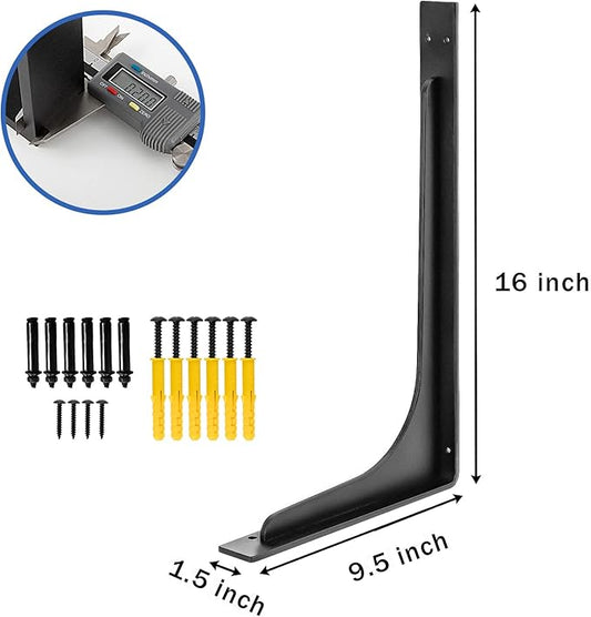 16inch x 9.5inch shelf brackets,L Shelf Bracket, die-cast formation,vertical Angle, premium alloy metal heavy-duty shelf bracket, high strength Mounting Hardware Included, Corner Brace Joint,pack of 4