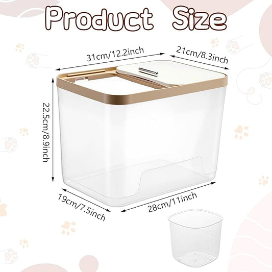 Lounsweer 4 Piece Pet Food Storage Container Dog Cat Treat Storage Container Large Airtight Rice Dispenser with Measuring Scoops for Dog Cat Bird Food Flour Kitchen Supplies(Clear,22 lb)