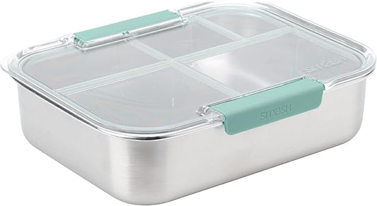 Smash Stainless Steel Bento Lunch Box, 5 Compartments, Sage, 47.3 fl oz