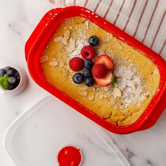 Décor Microwave Food Containers Set | 3 Pack - 3 x 900ml | Steam Release Vent | Dishwasher & Freezer Safe | Red