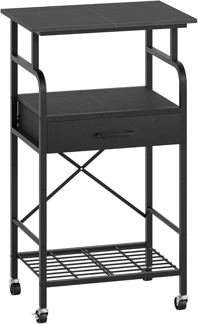 Tall Printer Stand, 3 Tier Printer Cart with Storage, Industrial Printer Table on Wheels, Adjustable Shelf & Fabric Drawer, for Home Office Study Black PTBK5501