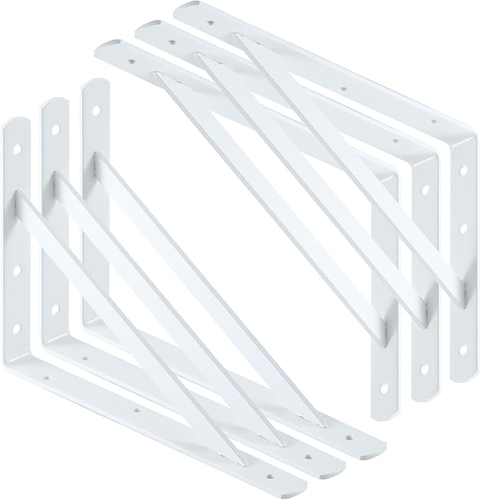 Heavy Duty Shelf Brackets 12 x 8 inches, Metal Shelves Supports, Load Capacity: 600 lb, 90 Degree Wall Mounted Angle L Floating Shelf Bracket with Screws,White 6 Pack HOME MASTER HARDWARE