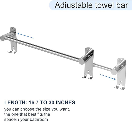 Bathroom Towel Rack, 28In Adjustable Bathroom Towel Bar, Stainless Steel Towel Bar, Owel Holder for Bathroom Wall
