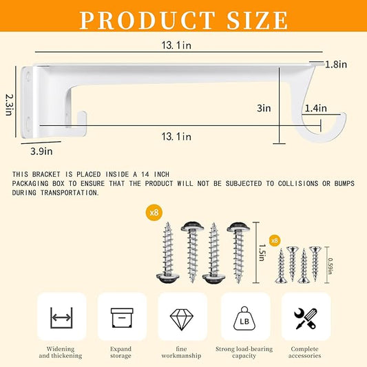Heavy Duty Closet Rod Bracket 2 Pack WYGWP 13 inch Wall Mounted Closet Shelf Brackets Supports 200lbs,White Closet Rod Support Bracket for DIY Home and Closet Decor
