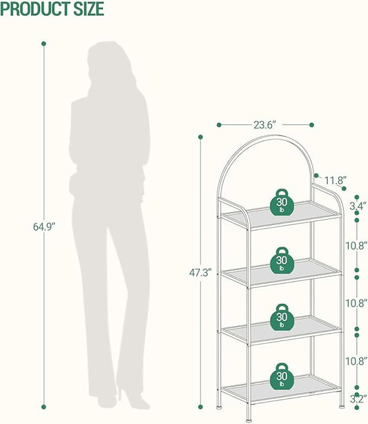 Bookcase Bookshelf, Tempered Glass Bookshelves, Slim Shelving Unit for Bedroom, Bathroom, Home Office, Steel Frame, 4 Tier Gold BC21499G