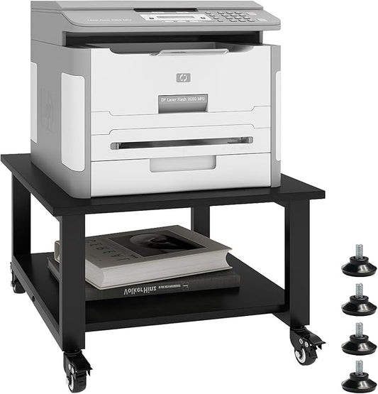 Natwind 2 Tiers Office Movable Laser Printer Copier Stand Cart Under Desk Heavy Duty Dark Brown Rolling Table with Storage Floor-Standing Holder on Wheels Fax Paper Organizer Shelf for Home (Black)