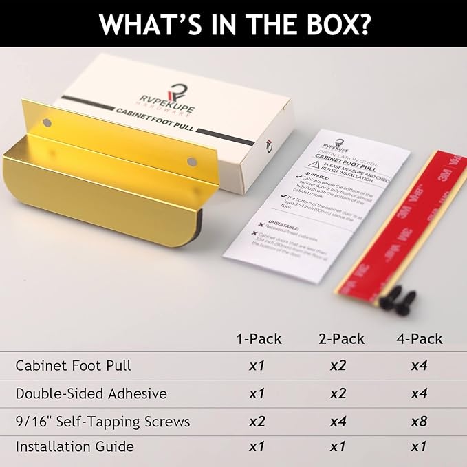 2-Pack Under Cabinet Foot Pull with Adhesive and Screws, Hands Free Toe Foot Pull Opener for Kitchen Trash Cabinet Drawer, 4 Inch (Gold)