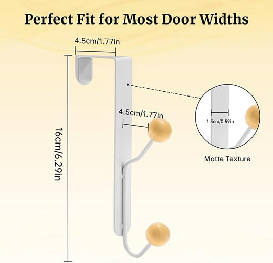 6 PCS Over The Door Hooks,Door Hooks for Hanging Towels,Clothes,Hats,Bags,Back of Door Towel Hanger with Non-Slip Pads,Fits Doors 0.7-1.5" for Bathroom,Bedroom,Closet(White)