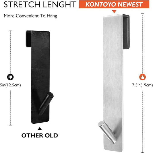Shower Door Hooks(7.5 Inch),Extended Over Door Hooks for Bathroom Frameless Glass Shower Door,Stainless Steel Towel Hooks,Heavy Duty Rack Hooks for Robe,Towel-4 Pack-Silver