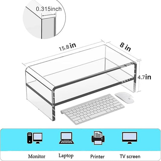 Acrylic Monitor Stand - 16/20 inch 2 Tier Riser for iMac, PC, Desktop, Laptop, TV with Storage Shelf, Home Office Desk Organizer