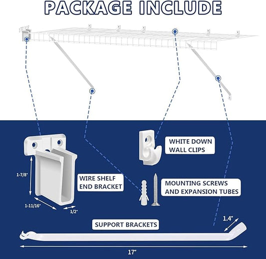 12 Inch Wire Shelf Brackets Set, Includes 6Wire Rack Support Brackets,12Wire Shelf Clips and 4 End Brackets,Suitability for Wardrobe and Wall Bracket Installation (6, 12 Inch)