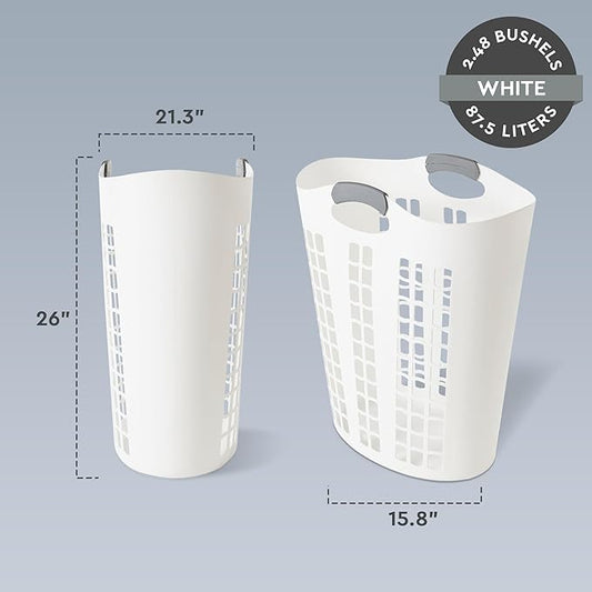 Gracious Living Easy Carry Flex Hamper, Large 87.5 Liter Lightweight Plastic Ventilated Laundry Basket Clothes Bin with Handles, White 3 Pack