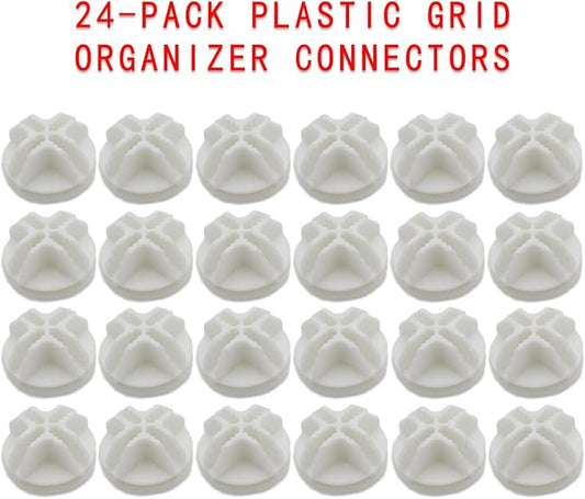 24-Pack Plastic Grid Organizer Connectors for Modular Closet Storage and Metal Grid Shelving Units, White Wire Cube Connectors with 1.42" OD and 0.16" ID Perfect Fit