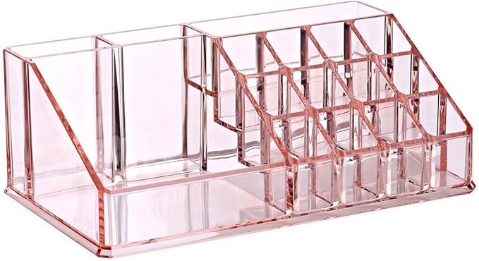 Ikee Design Pink Jewelry & Cosmetic Storage Display Boxes Two Pieces Set, Pink Cosmetic Jewelry Organizer Makeup Holder, Organizer for Vanity