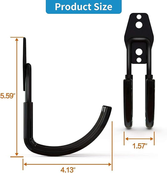 Garage Storage Utility Hooks,Garage Garden Tool Organizer,Steel Wall Mount Hooks, Large Garden U Hooks (2 Pack) (Type-2-Black)