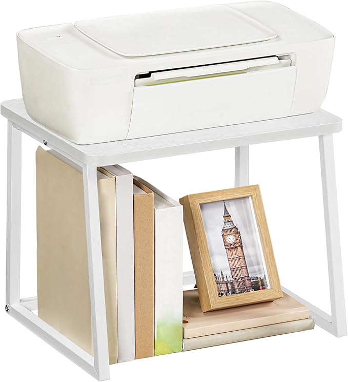 HOOBRO Printer Stand with Storage for Desk, 2-Tier Desktop Printer Shelf, Desk Organizer for Office, Kitchen, Living Room, White WW16PS01